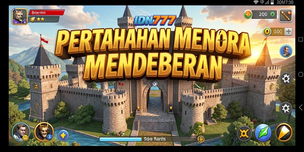 Tampilan gameplay <strong>IDN777</strong> yang menunjukkan pertempuran menara yang seru.