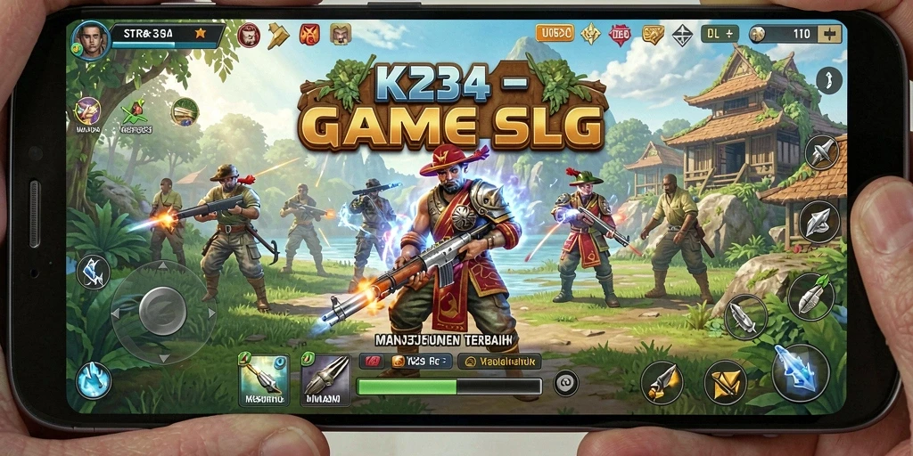 Screenshot gameplay SLG K234 menunjukkan strategi dan pertempuran seru.