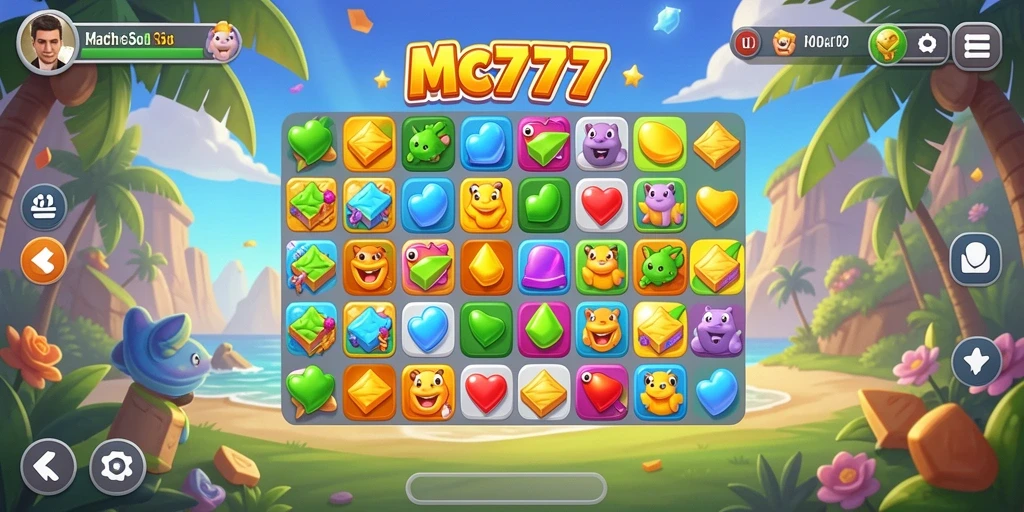 Gameplay menarik di MC777 dengan berbagai bentuk berwarna.