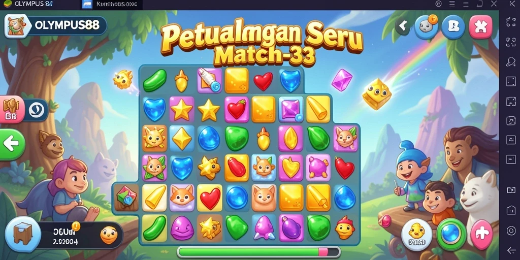 Tangkapan layar OLYMPUS88 menampilkan gameplay Match-3 yang dinamis dan berwarna-warni.
