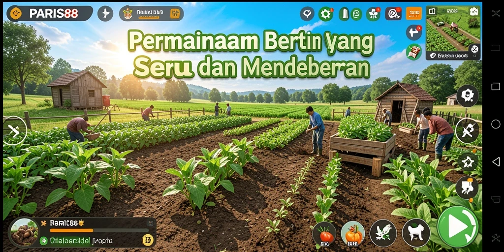 Tampilan gameplay PARIS88 yang menampilkan kebun yang subur dan produktif.