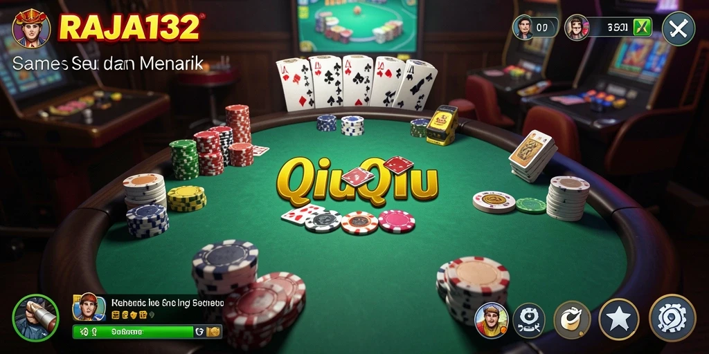 Tampilan gameplay seru dalam RAJA132 dengan kartu QiuQiu.