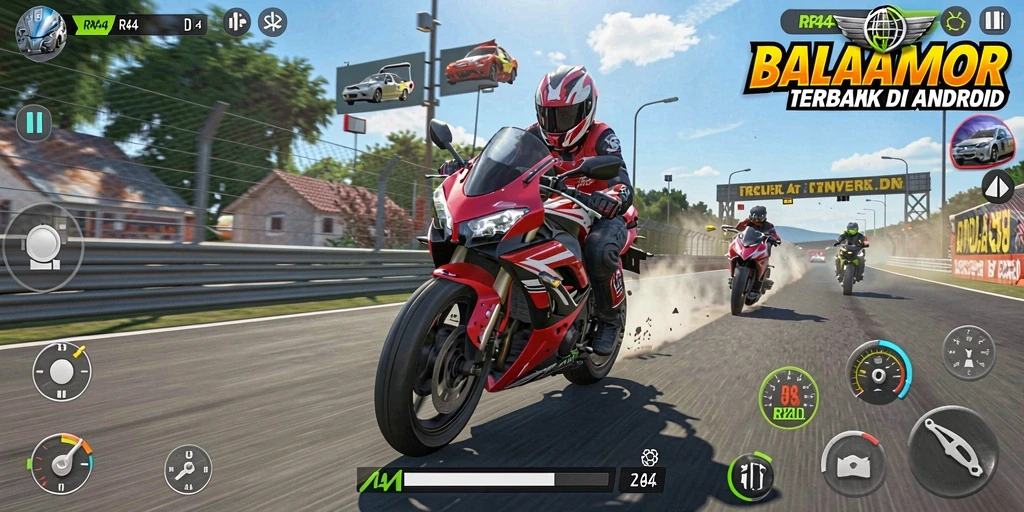 Tampilan gameplay seru balapan motor di RR44.